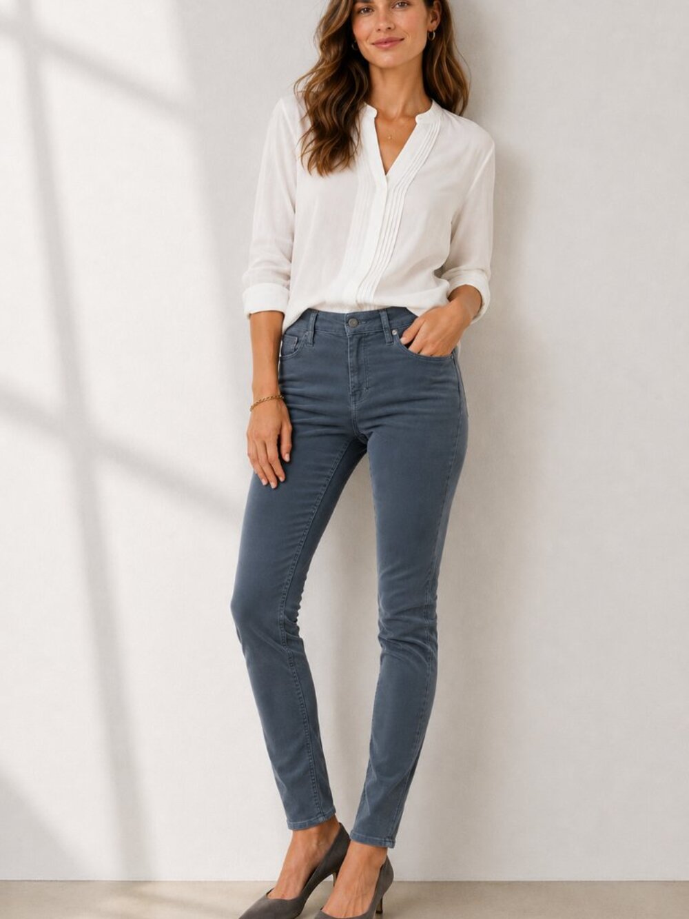 LOFT Modern Skinny Corduroy Pants 26 / 2 Blue Gray Stretch Slim Leg